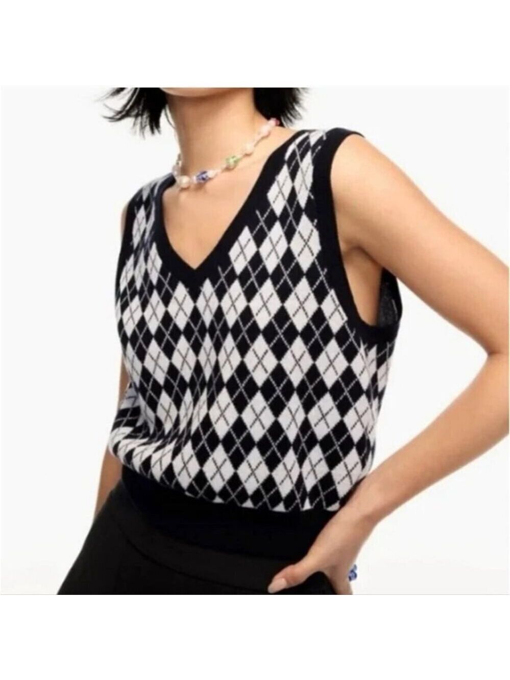 ARITZIA | Sunday Best Quinn Vest Argyle Navy White Wool Cotton Sz M